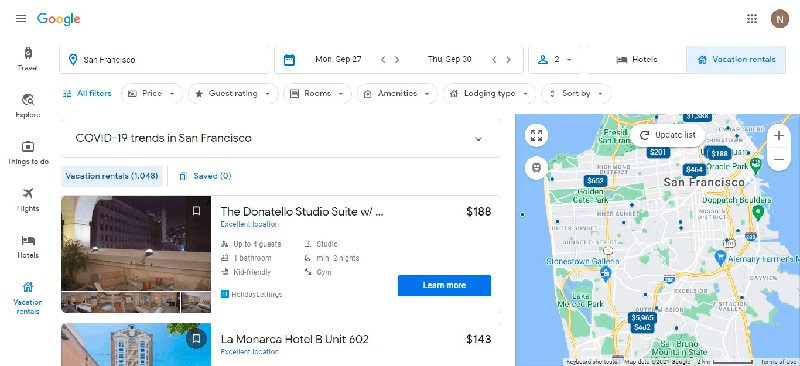 google vacation rental