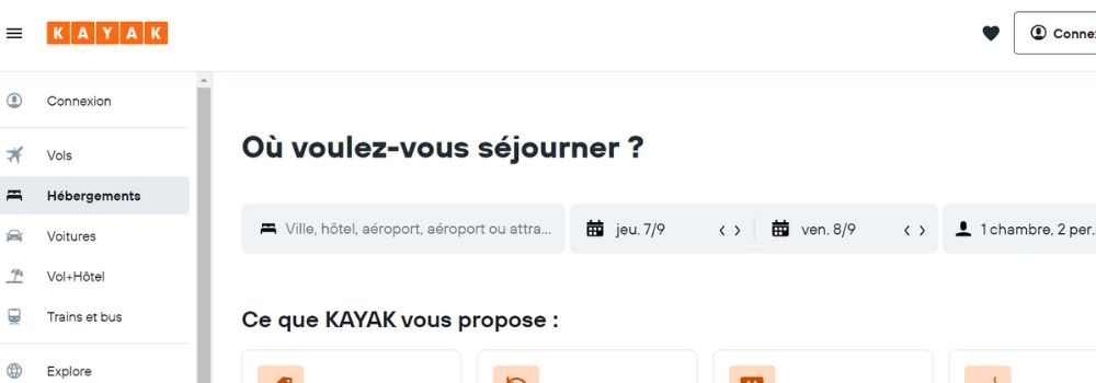 Vista del sitio web de Kayak para alquiler vacacional